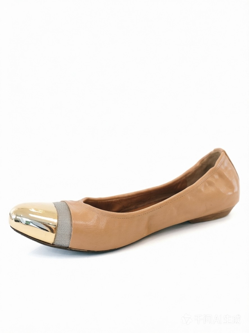 Givenchy  Tan Leather Ballet Flat with Gold Cap Toe